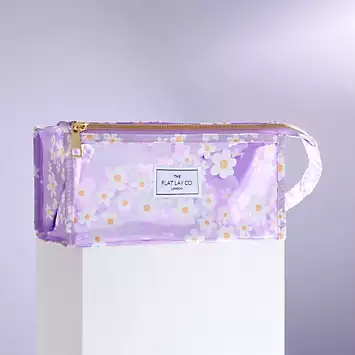 The Flat Lay Co. Lilac Daisy Jelly Open Flat Makeup Box Bag | Kaleidoscope