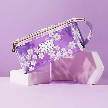 The Flat Lay Co. Lilac Daisy Jelly Open Flat Makeup Box Bag | Kaleidoscope