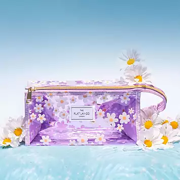 The Flat Lay Co. Lilac Daisy Jelly Open Flat Makeup Box Bag | Kaleidoscope