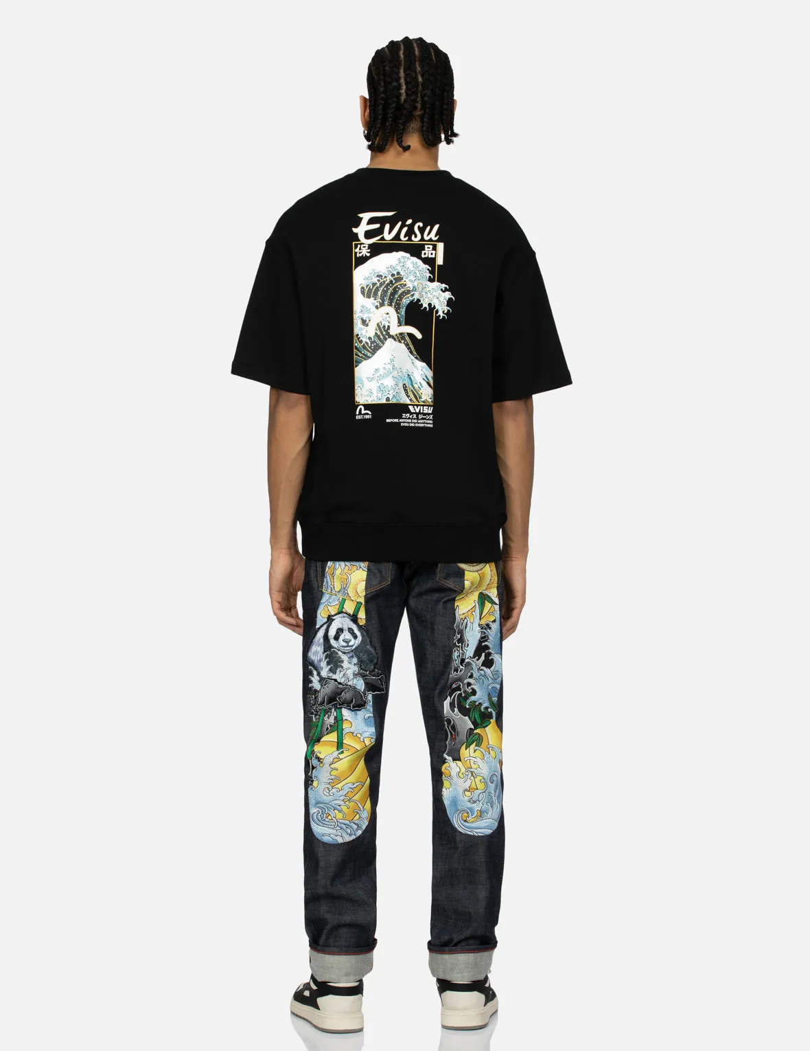 The Great Wave and Seagull Print Relax Fit Short-Sleeve Sweatshirt