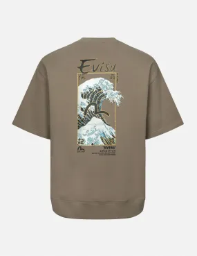 The Great Wave and Seagull Print Relax Fit Short-Sleeve Sweatshirt