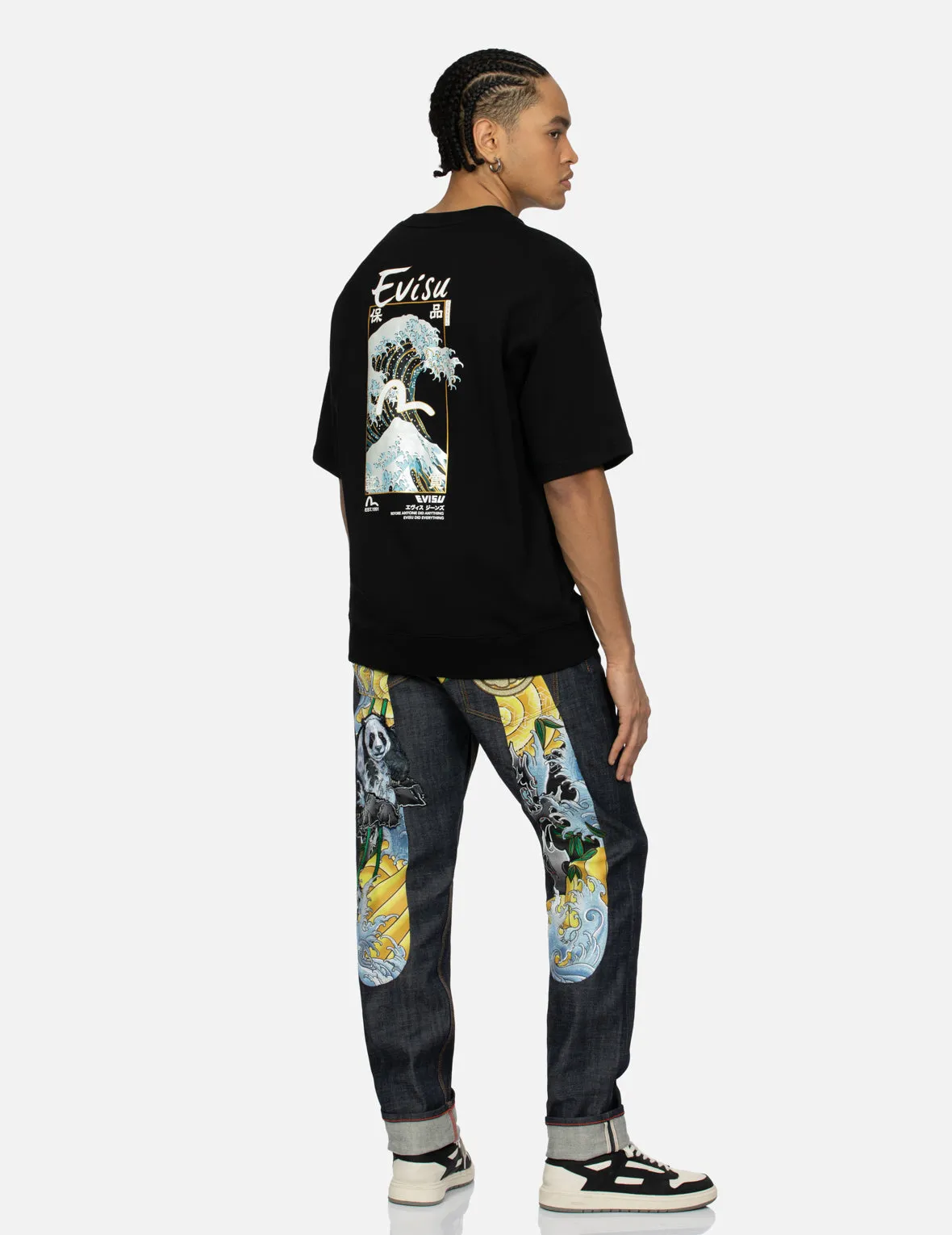 The Great Wave and Seagull Print Relax Fit Short-Sleeve Sweatshirt