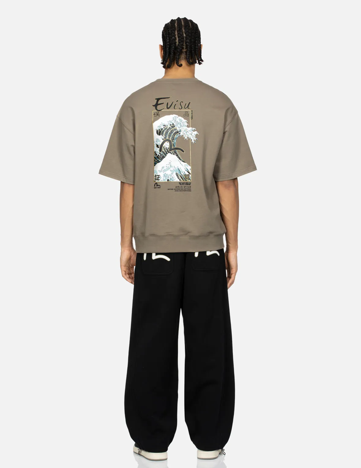 The Great Wave and Seagull Print Relax Fit Short-Sleeve Sweatshirt