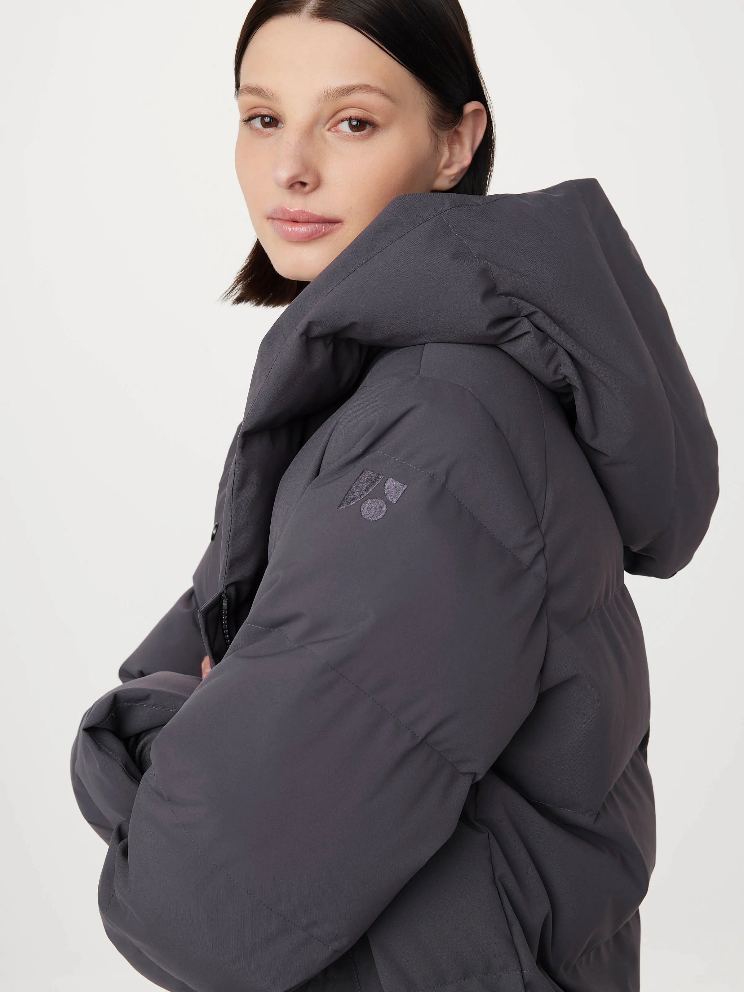 The Highland Long Puffer Coat in Dark Grey