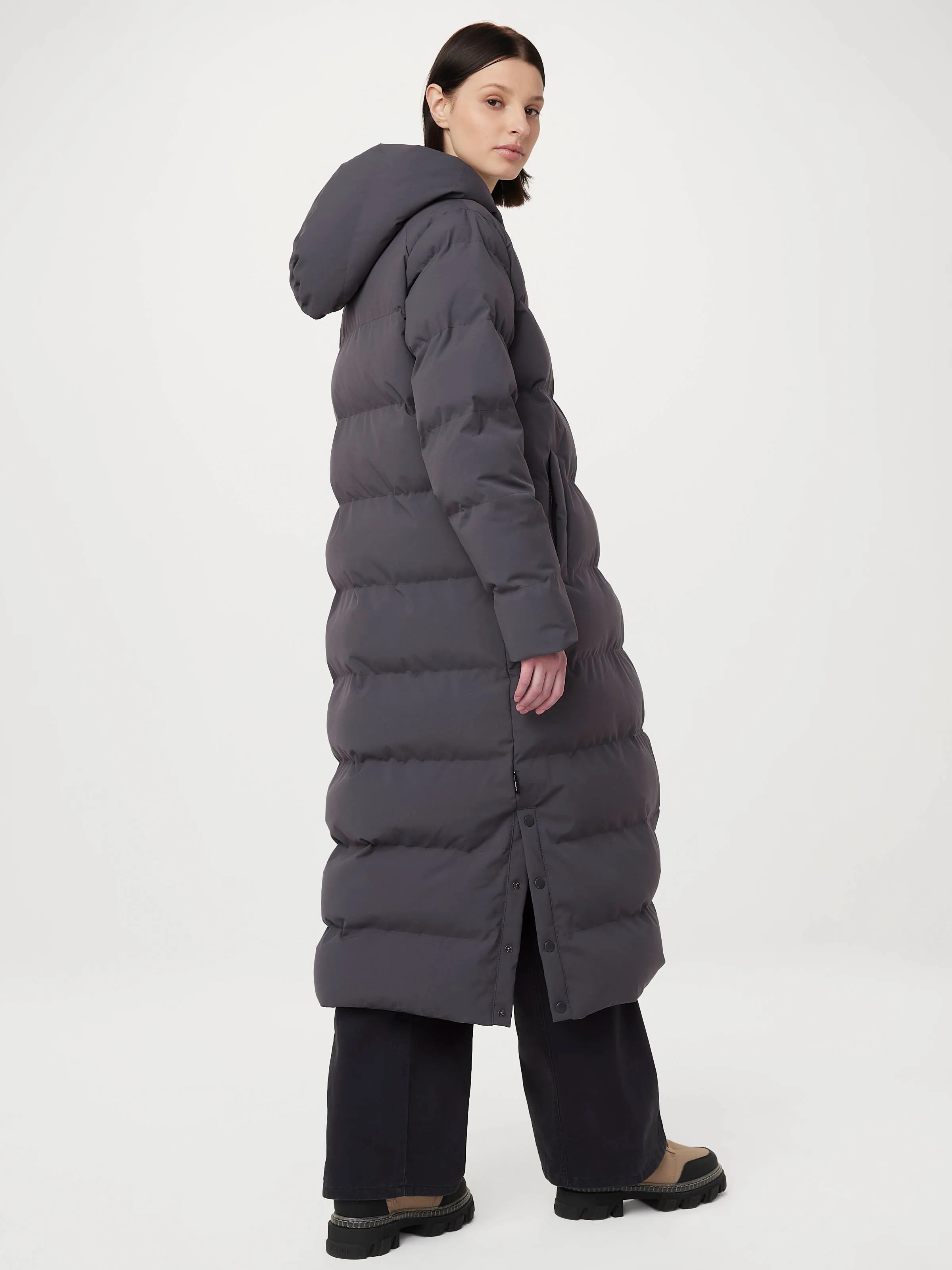 The Highland Long Puffer Coat in Dark Grey