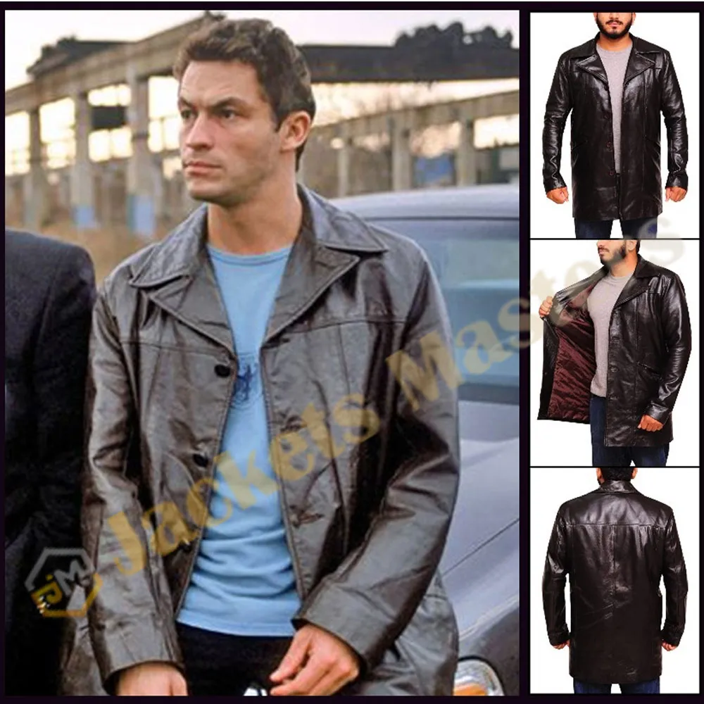 The Wire Dominic West Brown Leather Coat