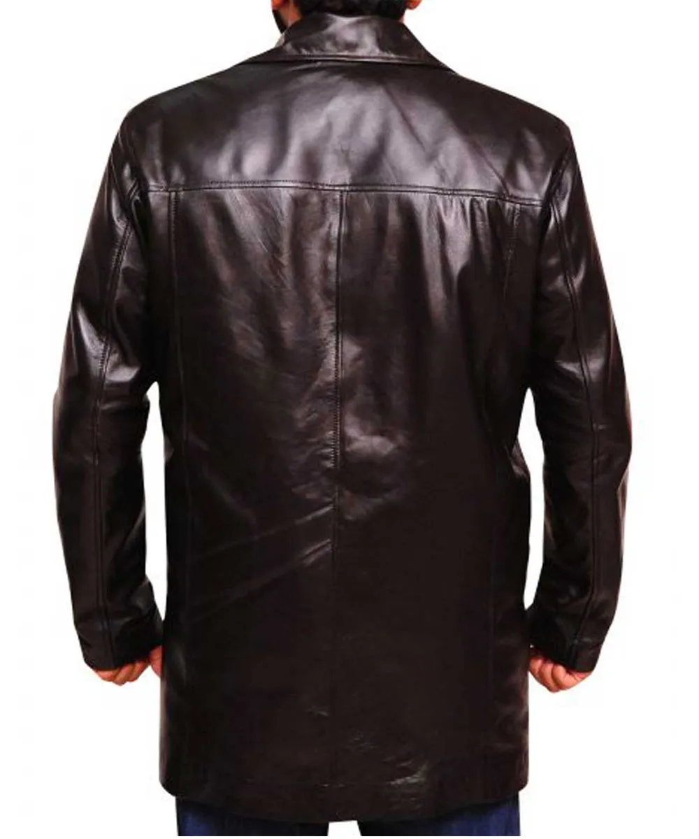 The Wire Dominic West Brown Leather Coat