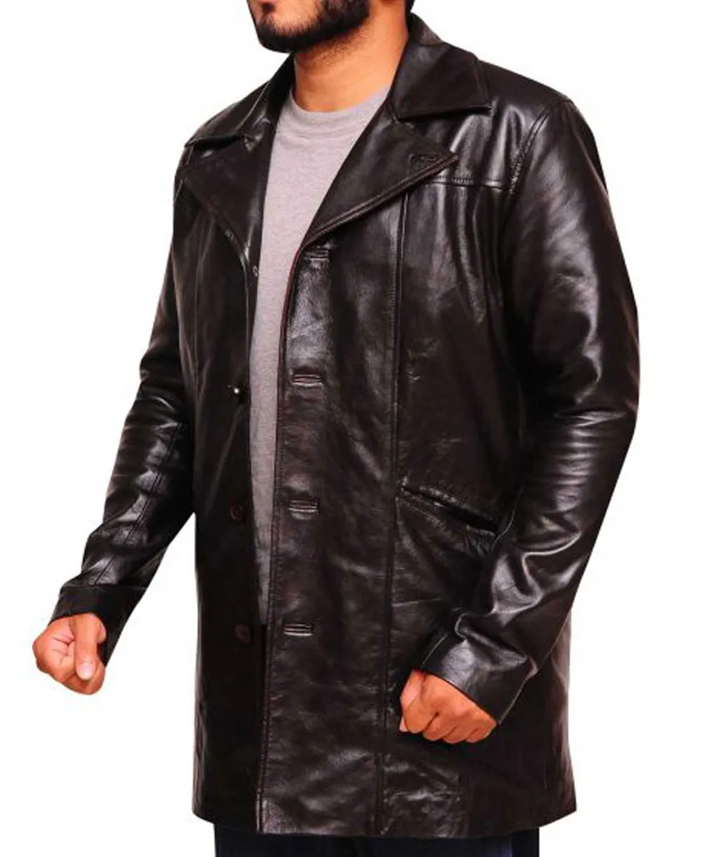 The Wire Dominic West Brown Leather Coat