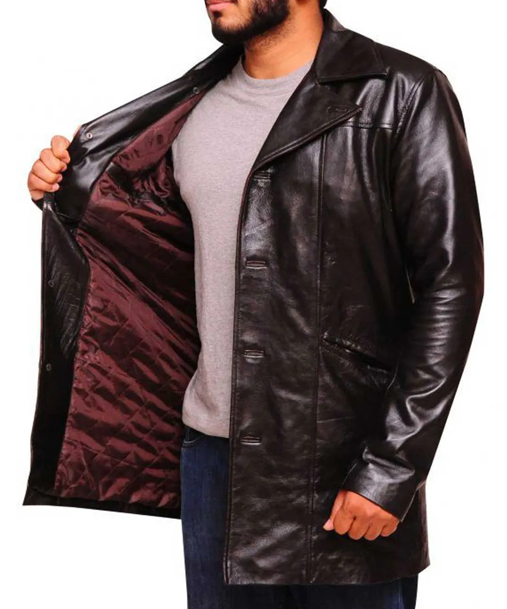 The Wire Dominic West Brown Leather Coat