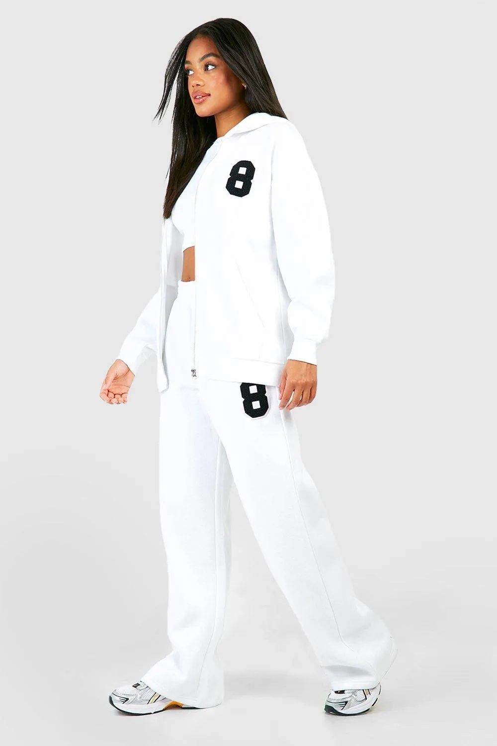 Toweling Applique Slogan Zip Through Hooded Tracksuit