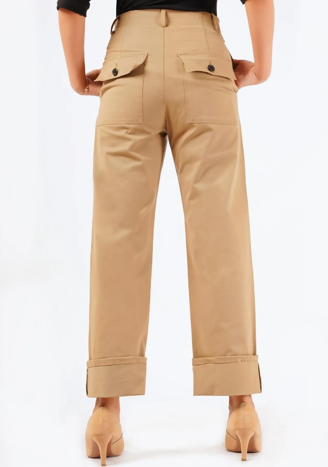 Trousers with turn up hem - camel brown