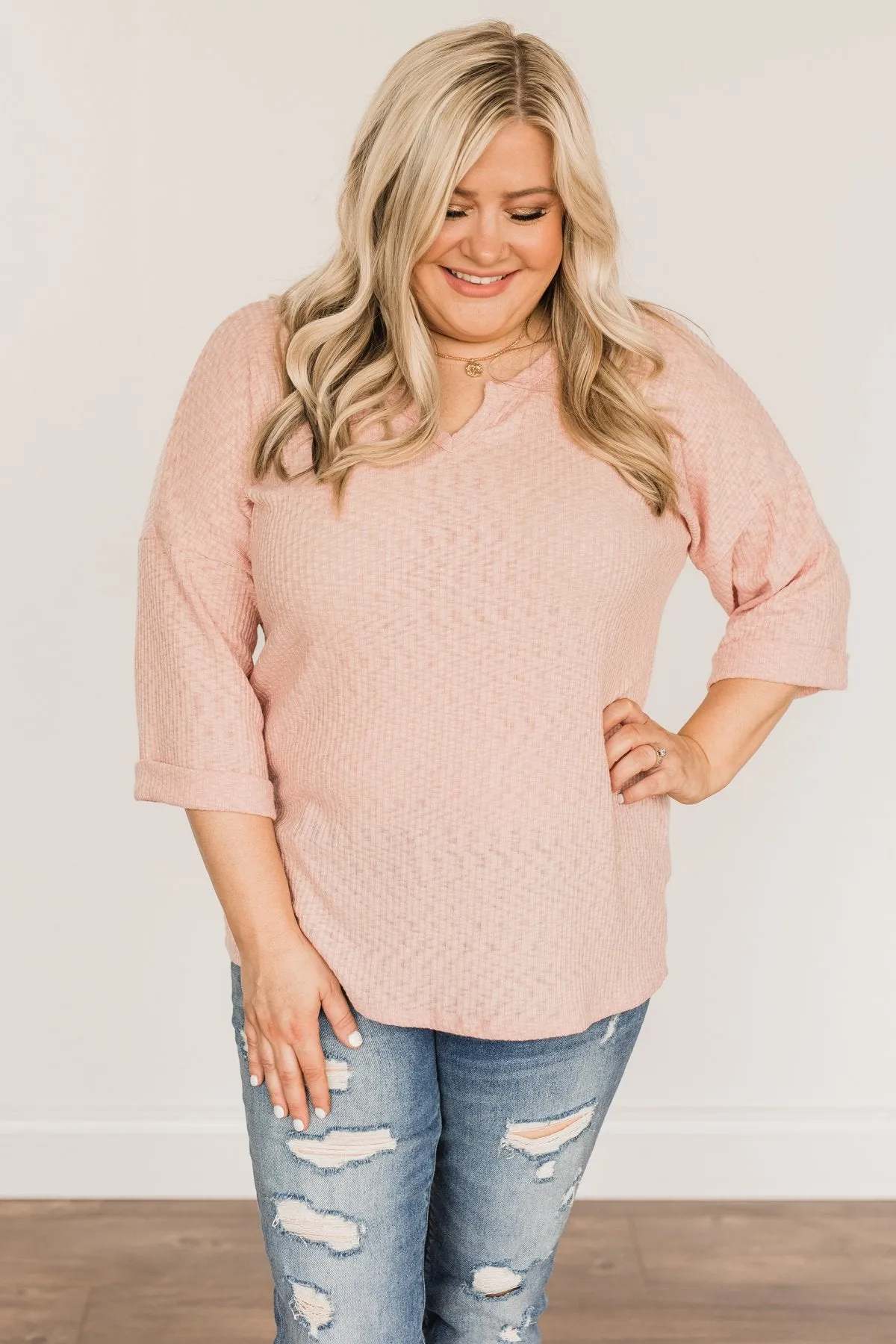 Dusty Pink Half Sleeve Knit Top