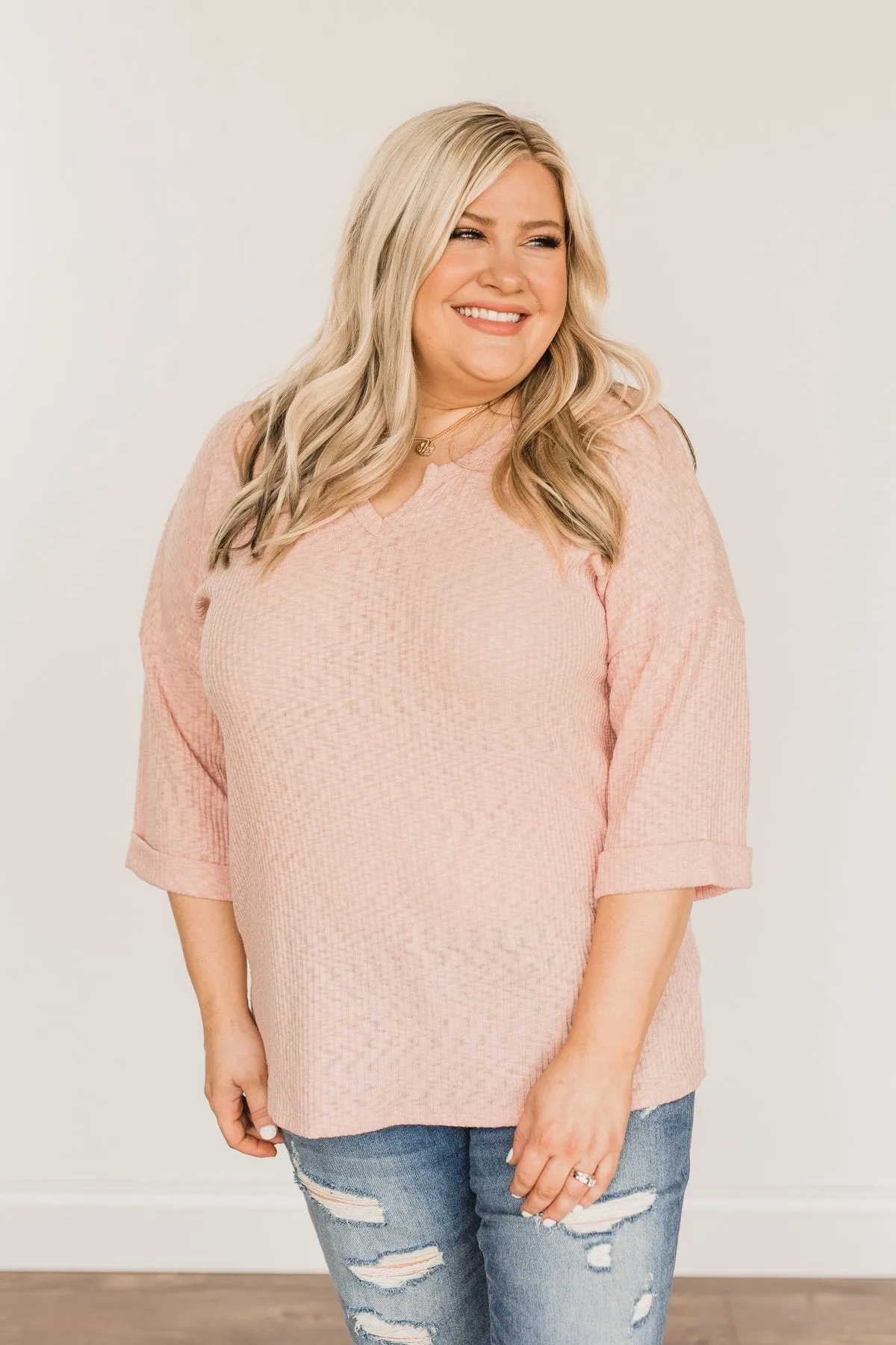 Dusty Pink Half Sleeve Knit Top