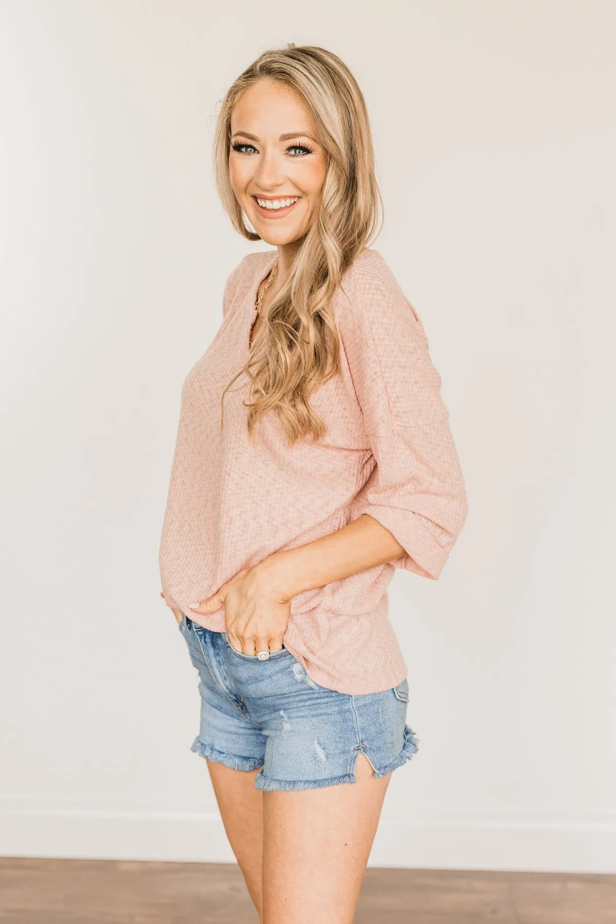 Dusty Pink Half Sleeve Knit Top