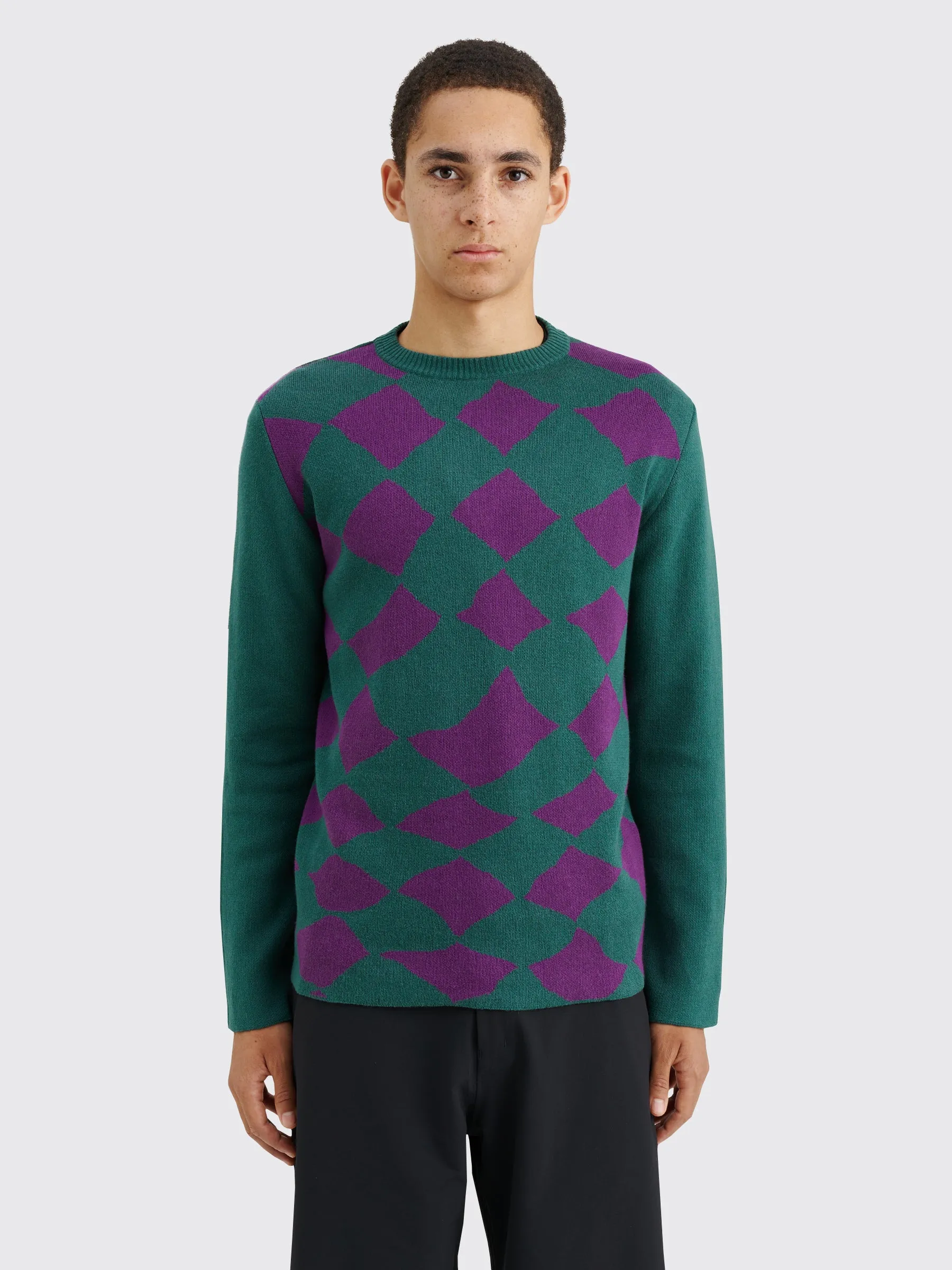 TRÈS BIEN everywear Pattern Knitted Sweatshirt Cotton Cashmere Green / Purple