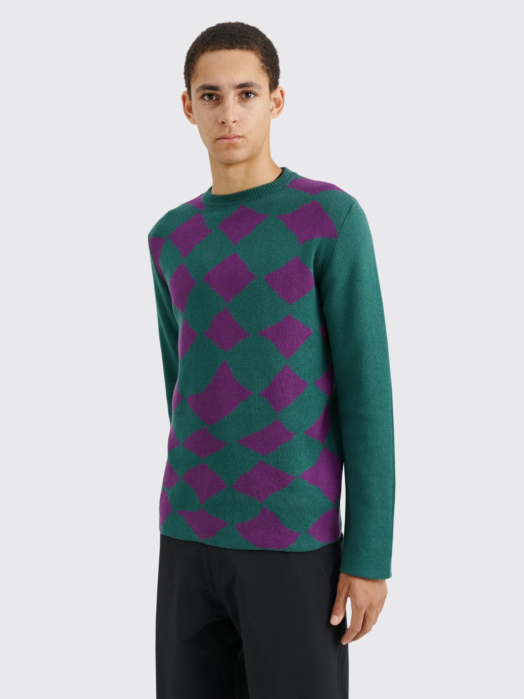 TRÈS BIEN everywear Pattern Knitted Sweatshirt Cotton Cashmere Green / Purple