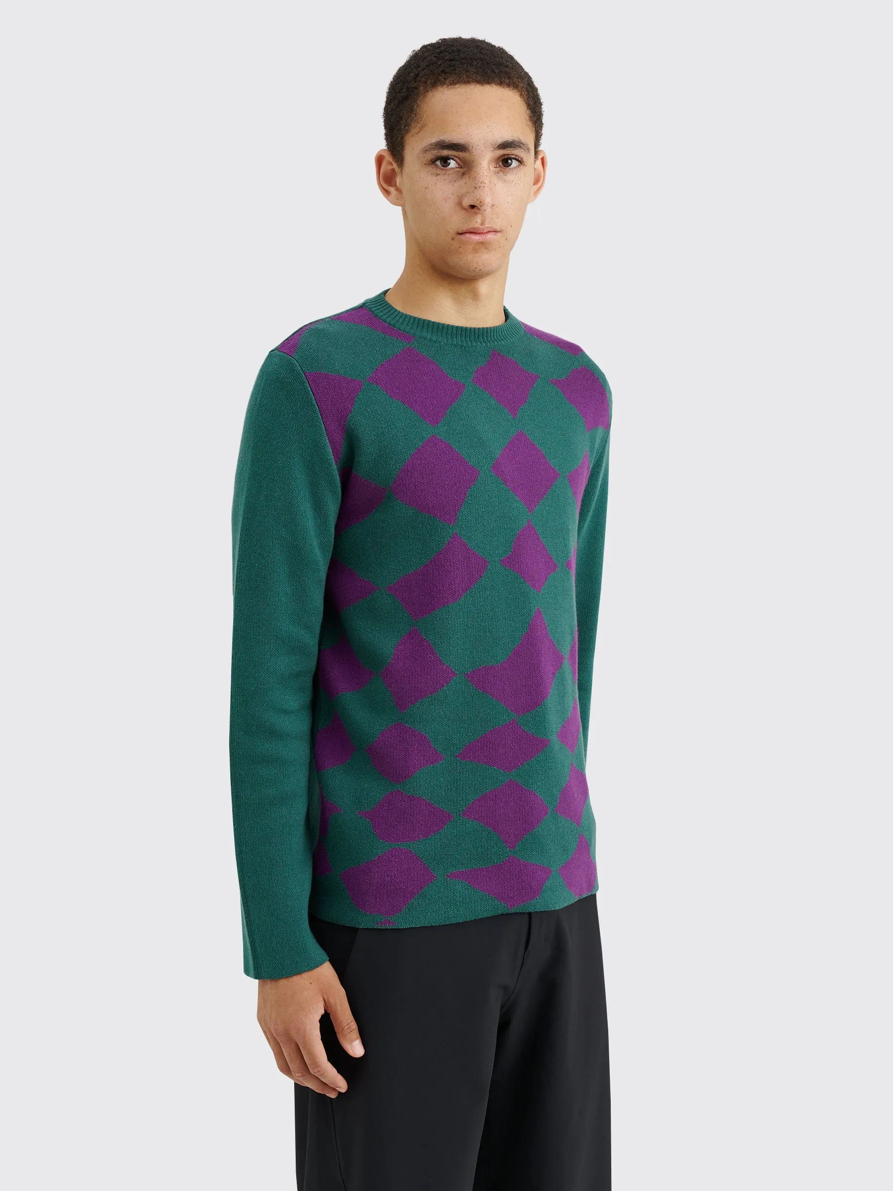 TRÈS BIEN everywear Pattern Knitted Sweatshirt Cotton Cashmere Green / Purple