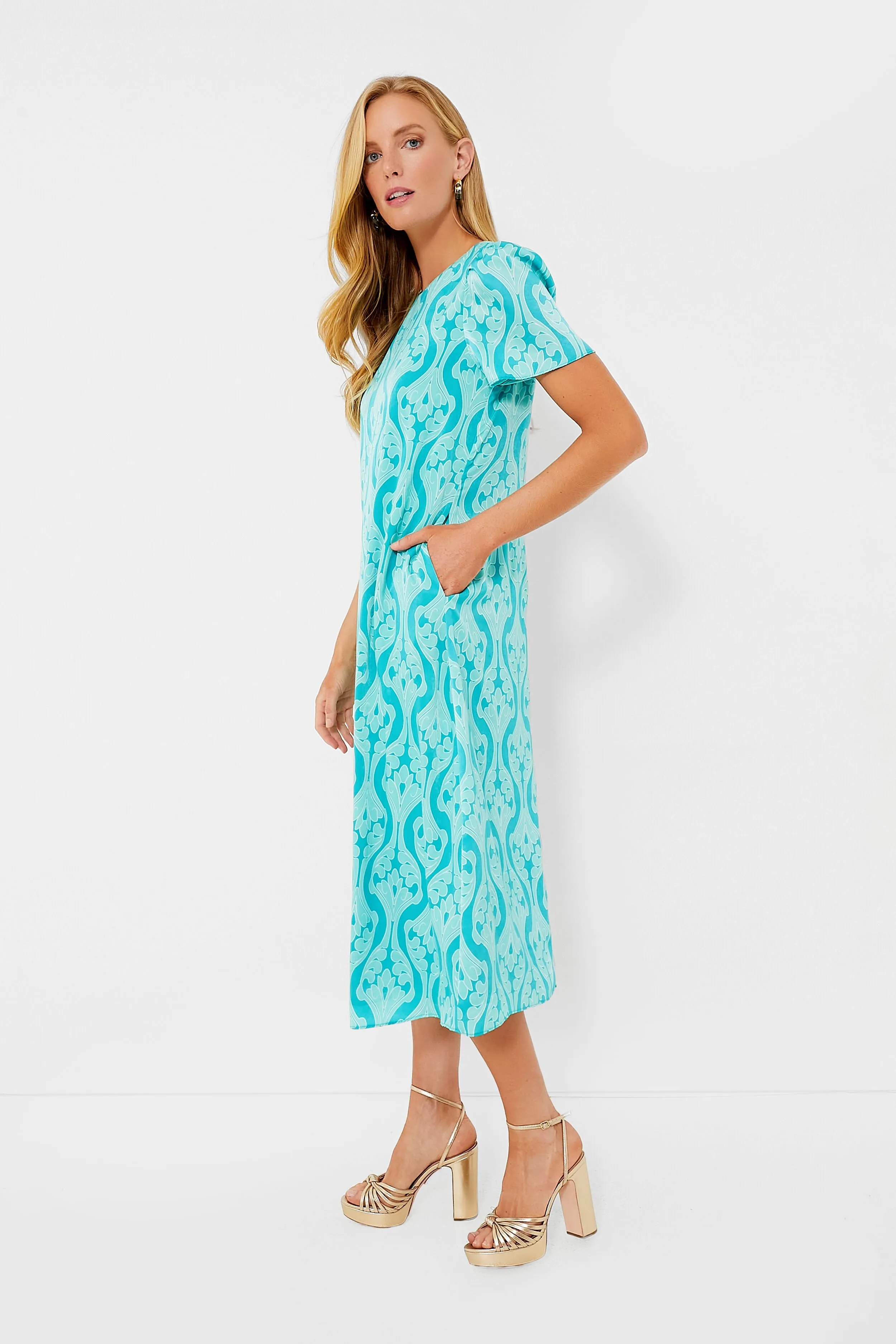 Turquoise Print Farah Maxi Dress