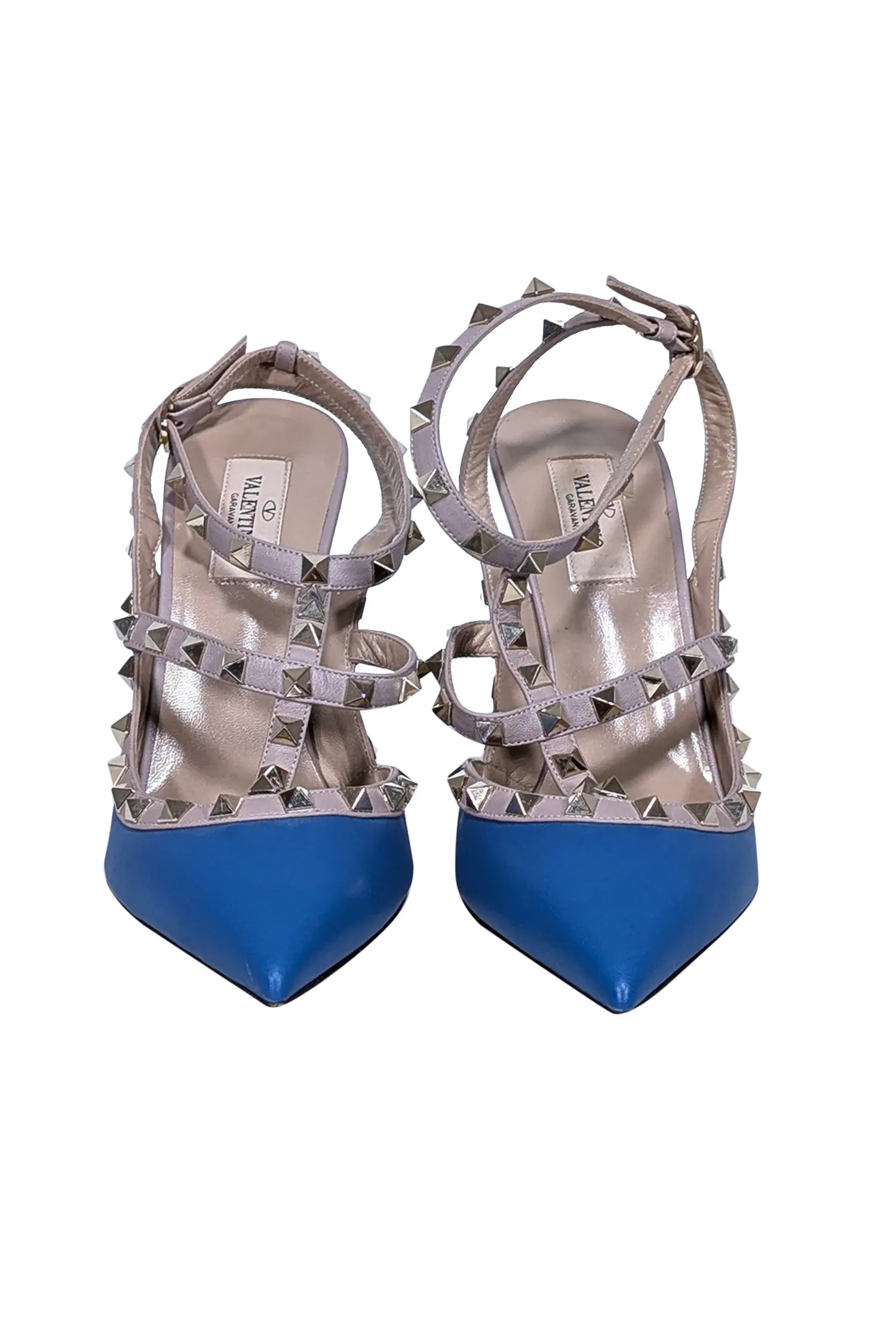 Valentino - Blue & Beige Studded Strappy Heels Sz 10.5