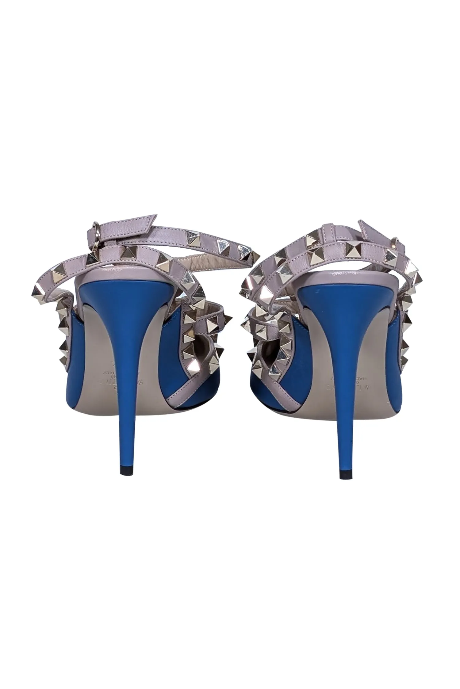 Valentino - Blue & Beige Studded Strappy Heels Sz 10.5