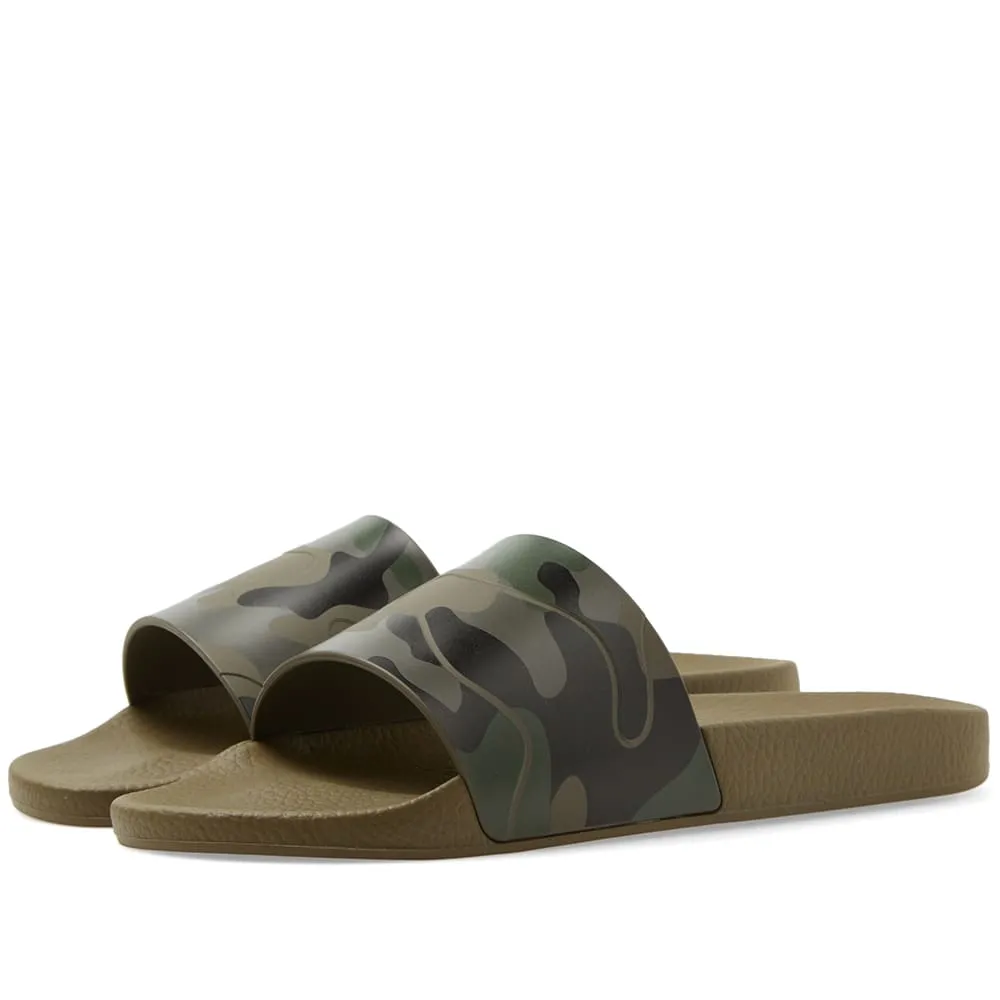 Valentino Camouflage Slide Sandal in Army Green and Brushwood