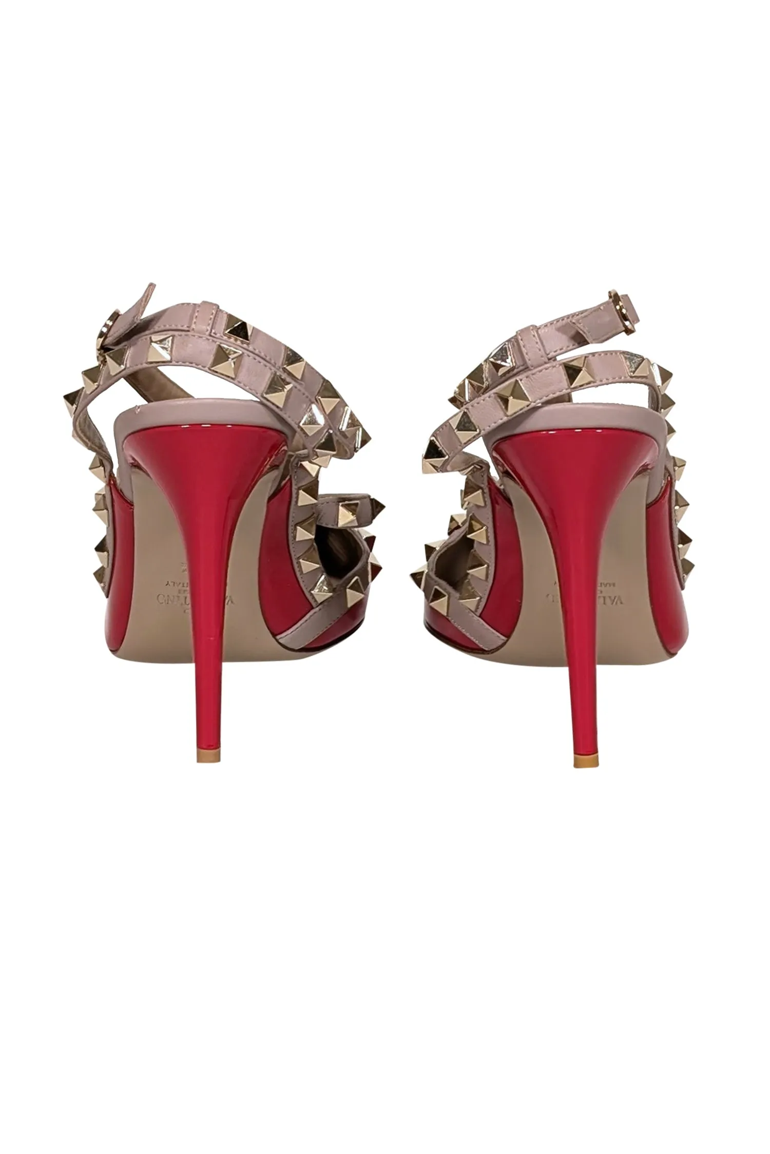 Valentino - Red & Beige Studded Strappy Heels Sz 10.5