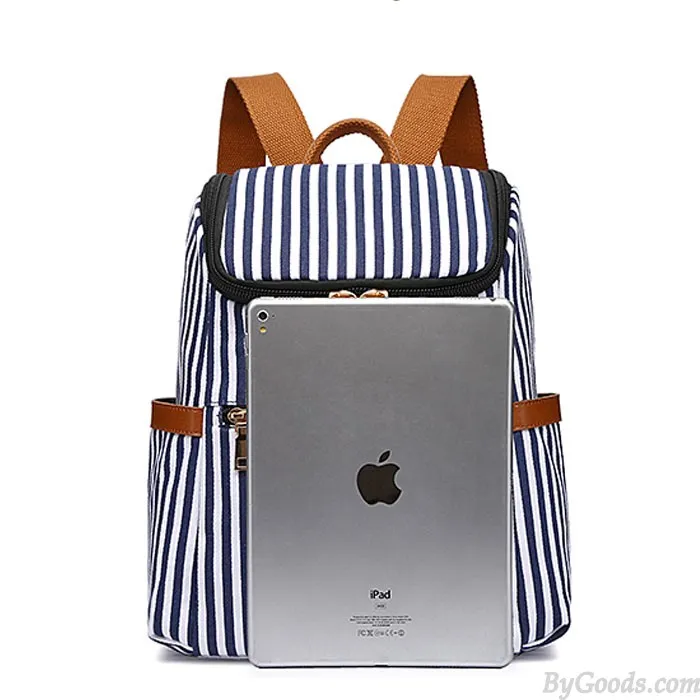 Vertical Striped Student Backpack - Canvas Summer School Bag