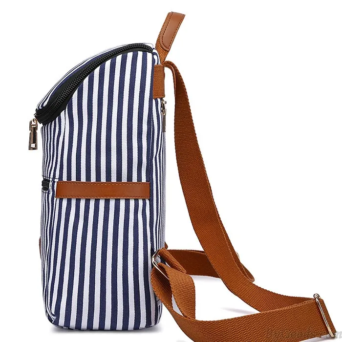 Vertical Striped Student Backpack - Canvas Summer School Bag