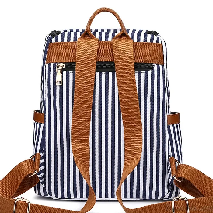 Vertical Striped Student Backpack - Canvas Summer School Bag