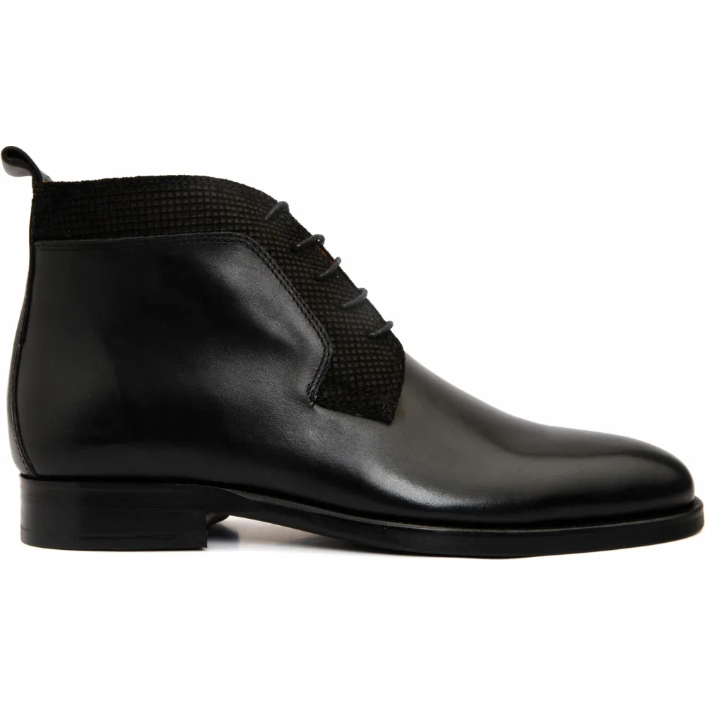 Vinci Leather The Romto Black Leather Derby Lace-up Boot With A Zipper (X-558)