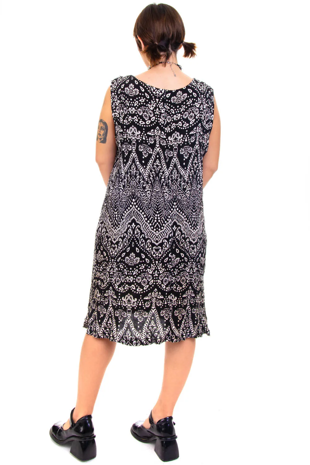 Vintage 90's Black Paisley Flower Tank Dress - OSFM