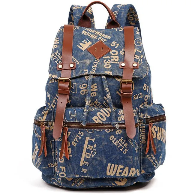 Vintage Outdoor Backpack Climbing Rucksack with Large Capacity, PU Leather Detail, Durable Canvas, School Bag