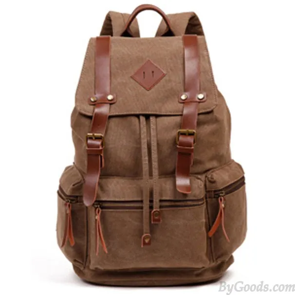 Vintage Outdoor Backpack Climbing Rucksack with Large Capacity, PU Leather Detail, Durable Canvas, School Bag