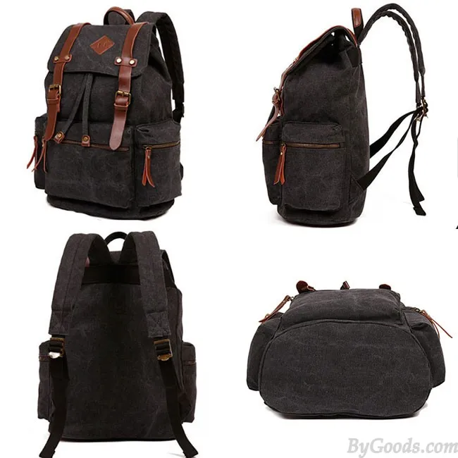 Vintage Outdoor Backpack Climbing Rucksack with Large Capacity, PU Leather Detail, Durable Canvas, School Bag