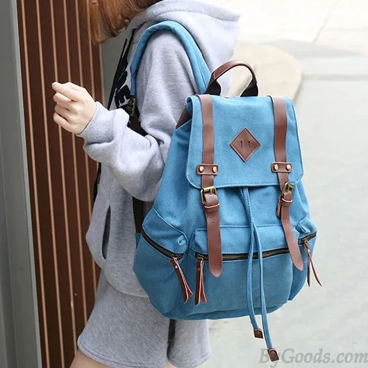 Vintage Outdoor Backpack Climbing Rucksack with Large Capacity, PU Leather Detail, Durable Canvas, School Bag