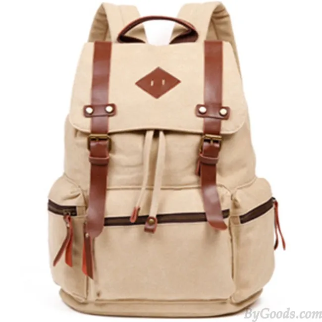 Vintage Outdoor Backpack Climbing Rucksack with Large Capacity, PU Leather Detail, Durable Canvas, School Bag