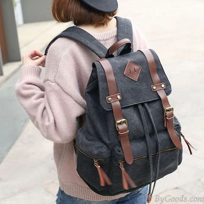 Vintage Outdoor Backpack Climbing Rucksack with Large Capacity, PU Leather Detail, Durable Canvas, School Bag