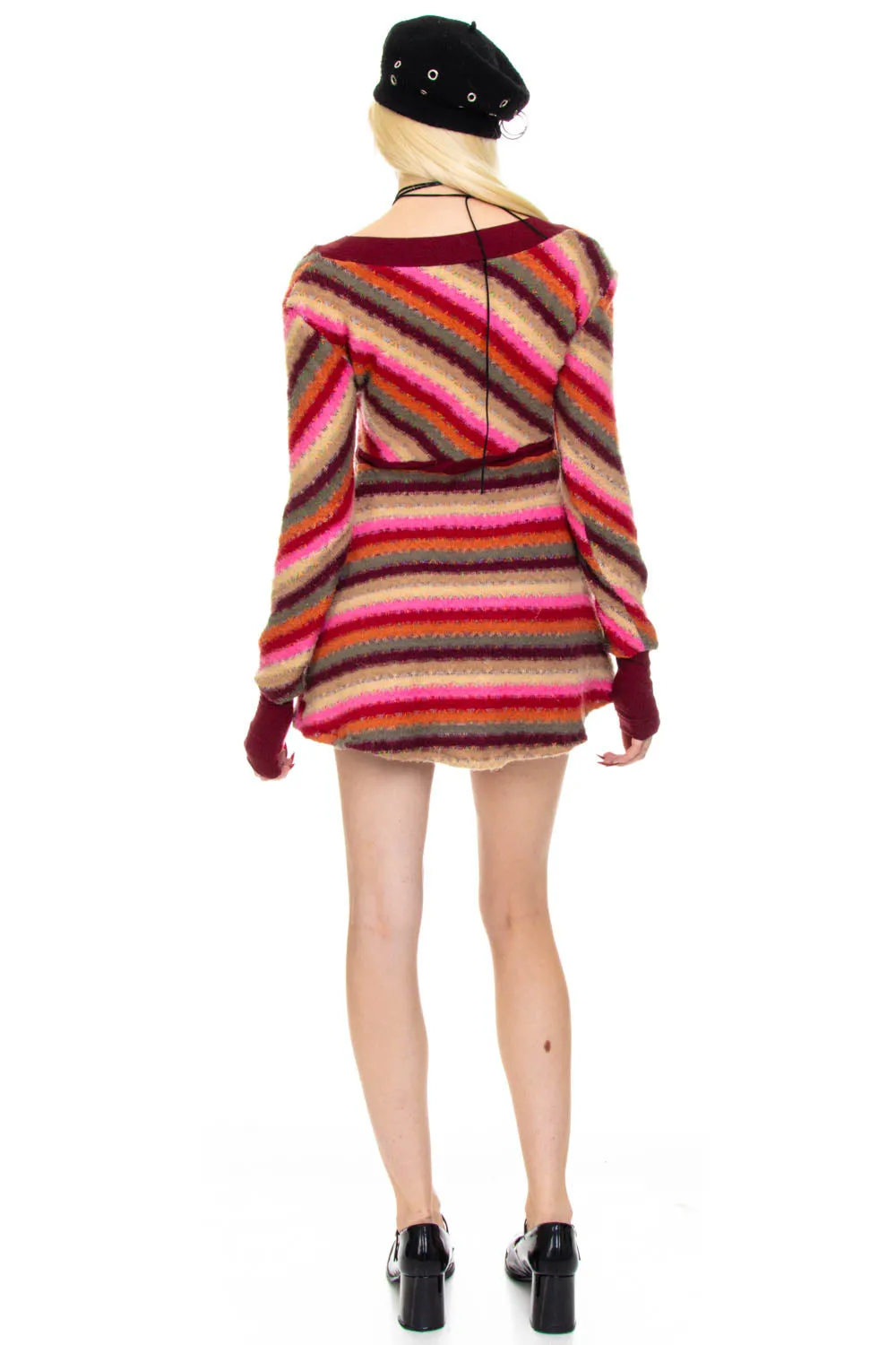 Vintage Y2K Candy Stripe Long-Sleeve Dress - S/M