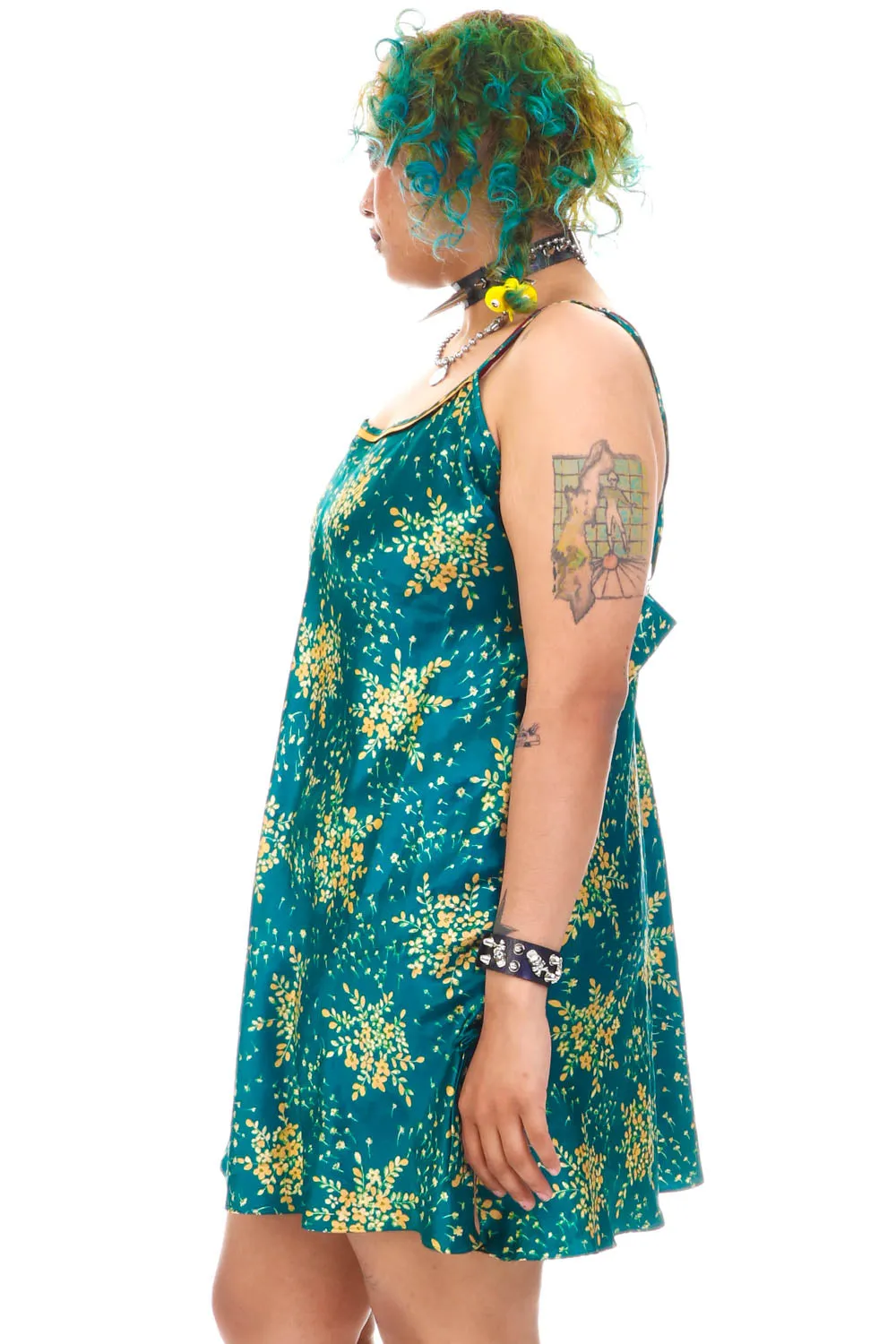 Vintage Y2K Delicate Flower Green Slip Dress - L/XL