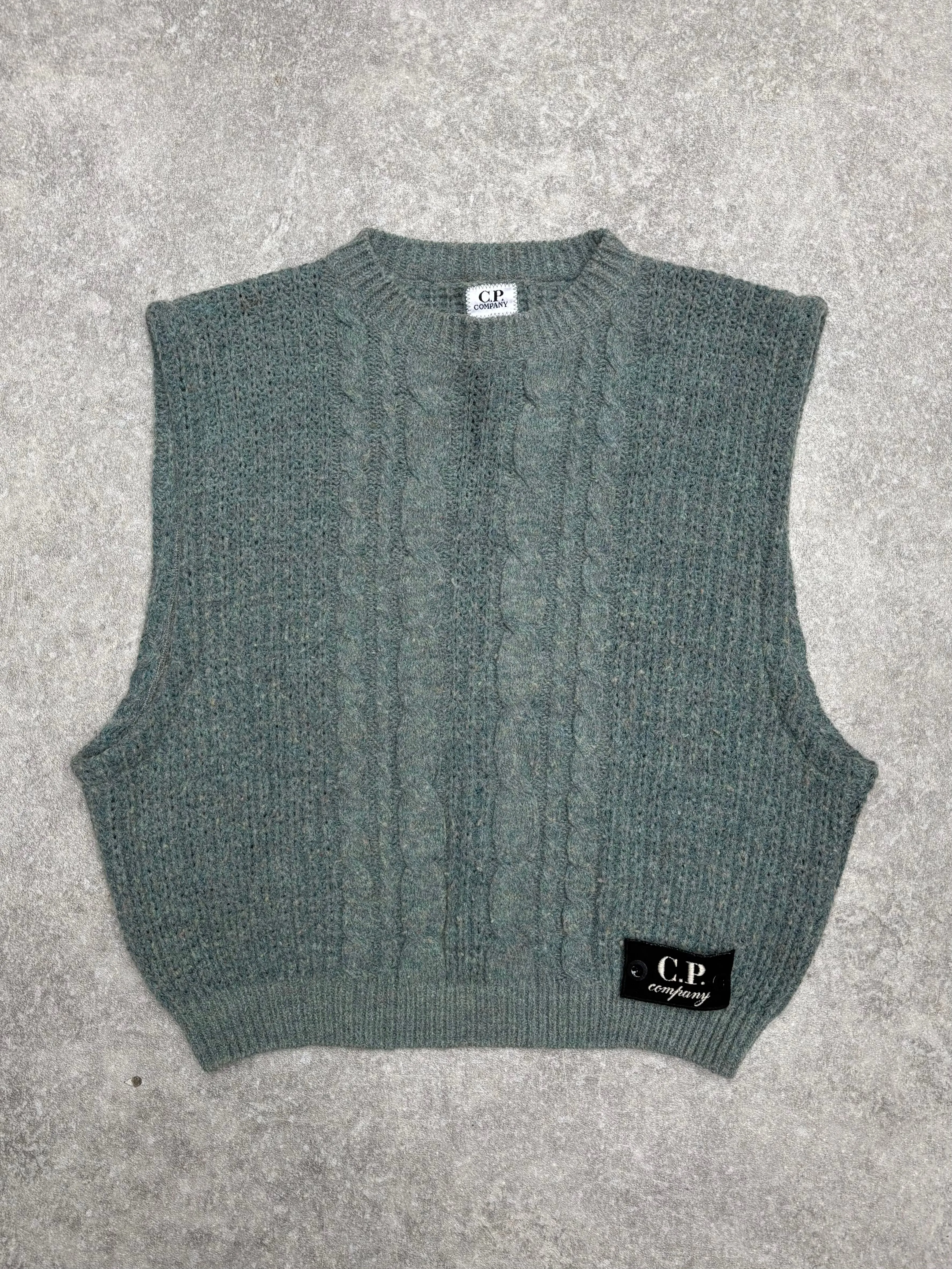 VT Rework: C.P. Company Logo Sleeveless Cable Knit Sweater