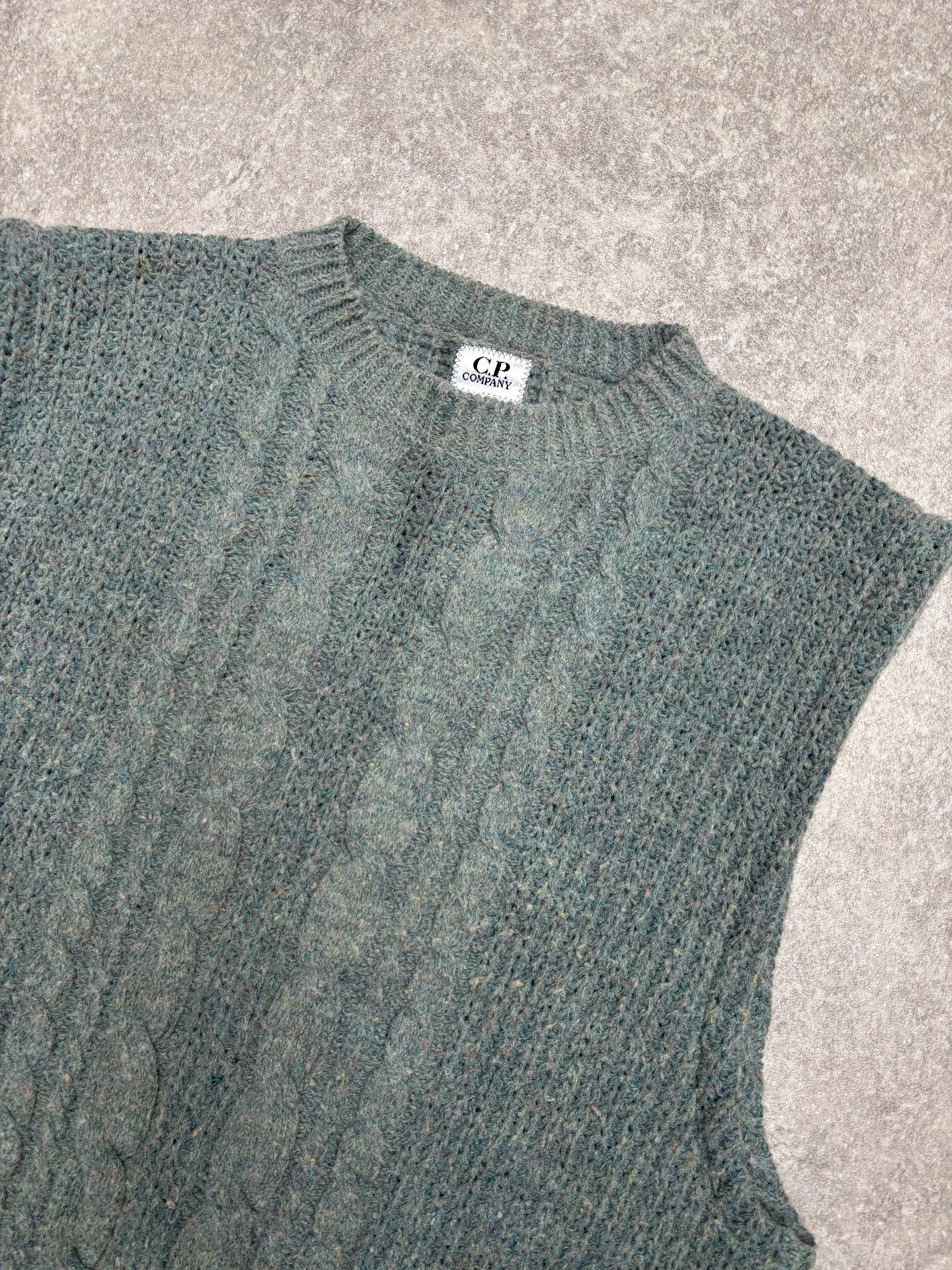 VT Rework: C.P. Company Logo Sleeveless Cable Knit Sweater