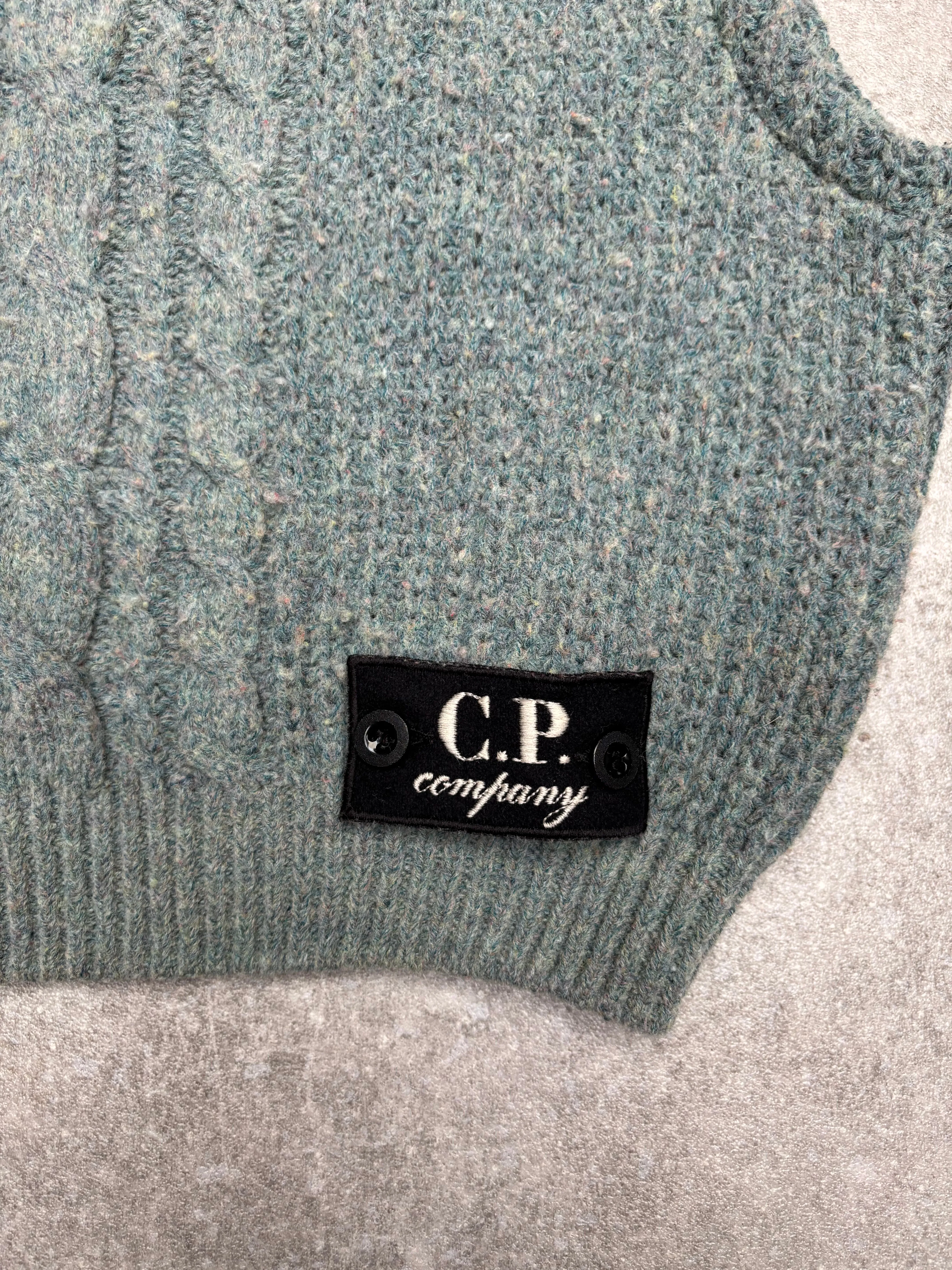 VT Rework: C.P. Company Logo Sleeveless Cable Knit Sweater