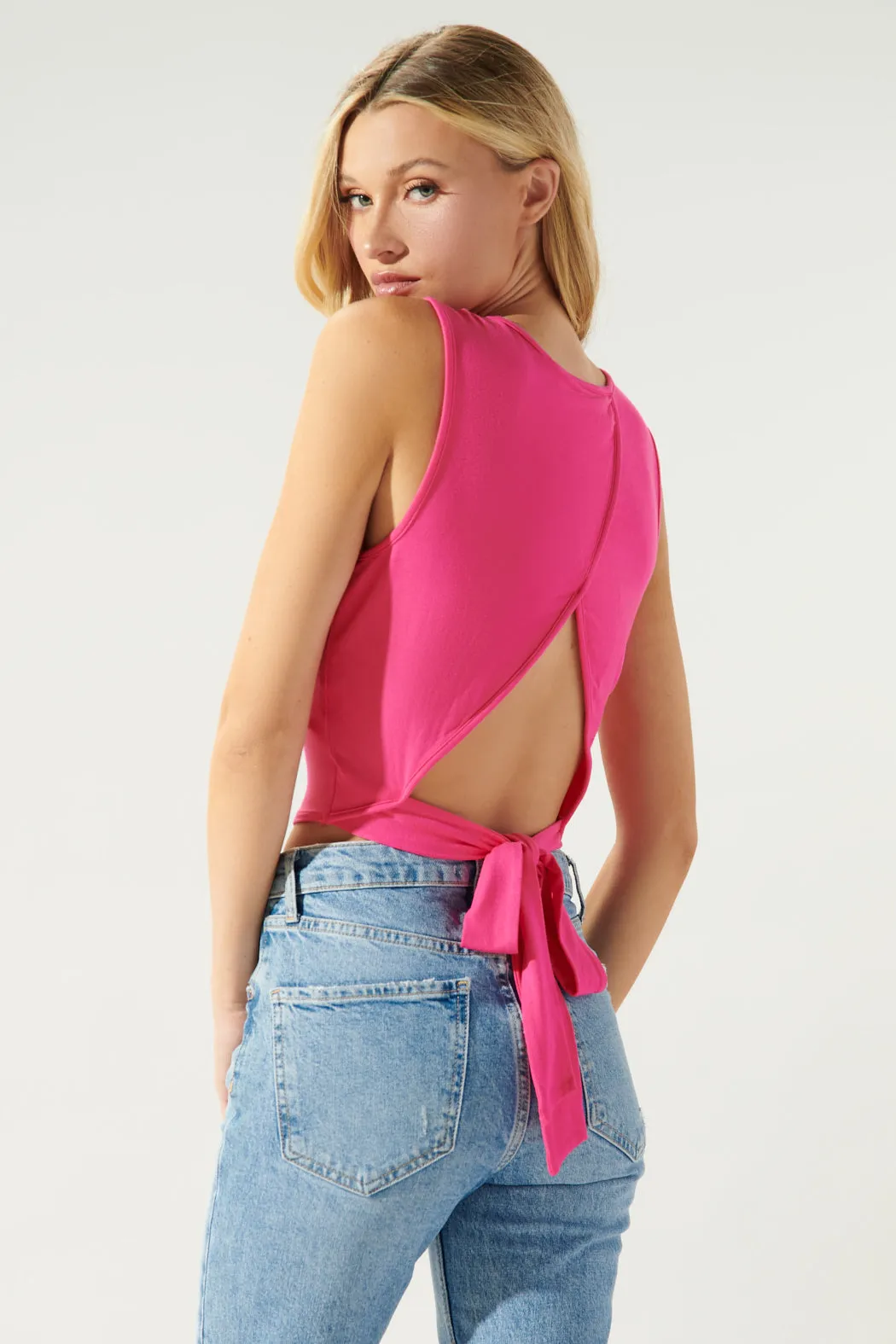 Wait For You Tie Back Cropped Jersey Knit Tank Top