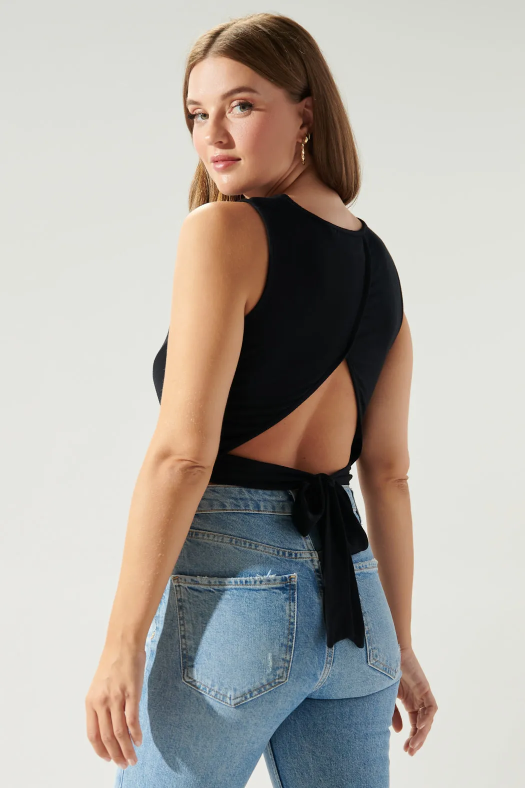 Wait For You Tie Back Cropped Jersey Knit Tank Top