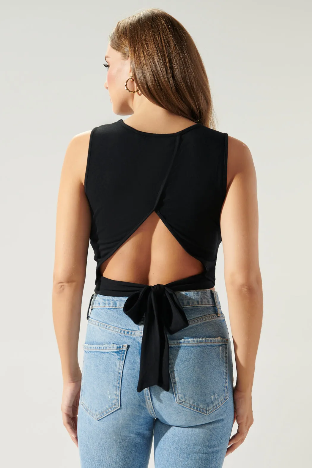 Wait For You Tie Back Cropped Jersey Knit Tank Top