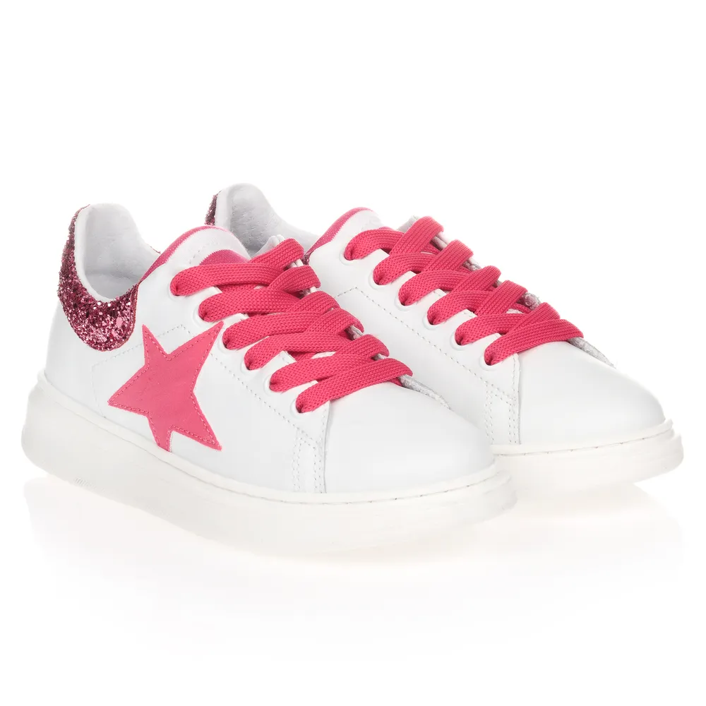 White & Pink Leather Trainers