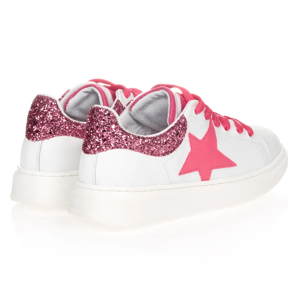 White & Pink Leather Trainers