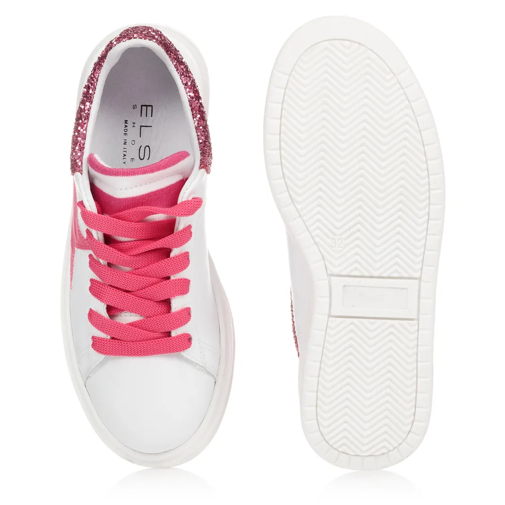 White & Pink Leather Trainers