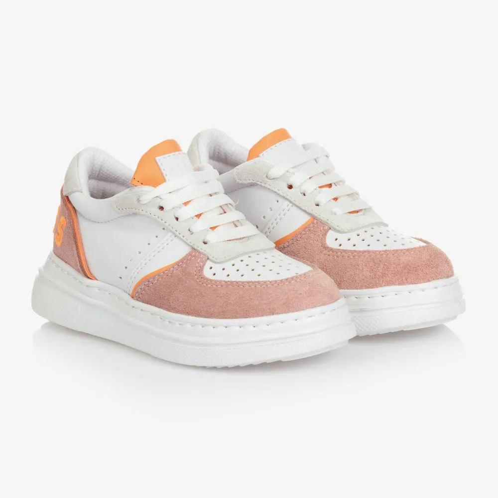 White & Pink Suede Trainers