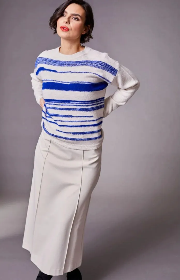 White and Blue Striped Knit Top - Peruzzi